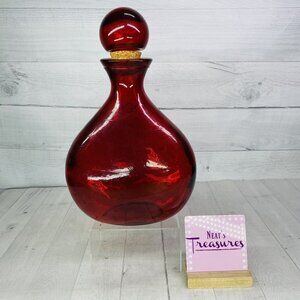 Amanda Spain Thick Heavy Ruby Red 14" T Decorative Recycled Lidded Glass Bottle